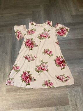 Btween Girls Floral Dress 10 Pink Striped‎ Cold Shoulder Coquette Love Shack